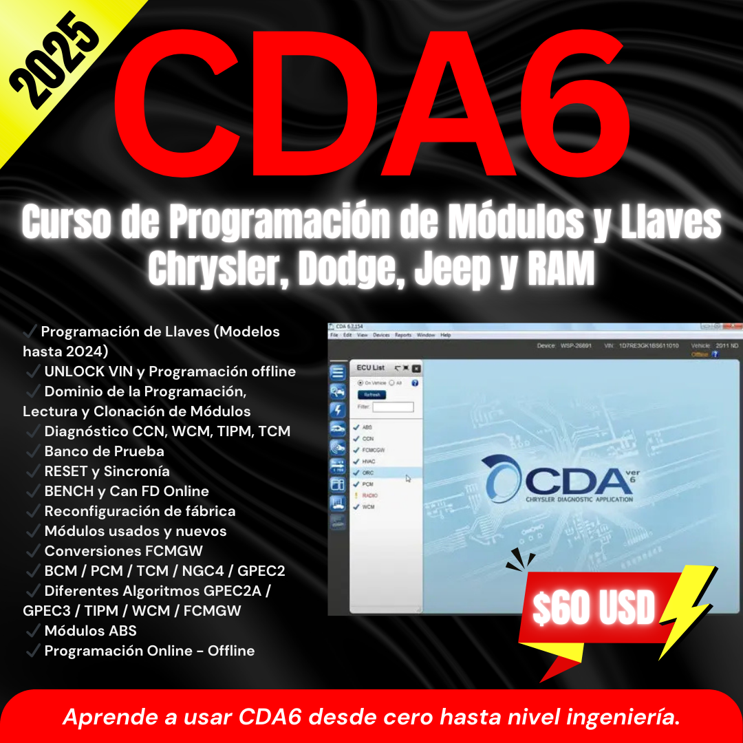 Curso Programación Módulos y Llaves Chrysler, Dodge, Jeep, RAM 2025